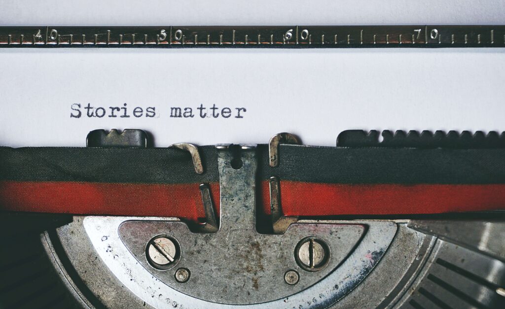 stories matter typed on paper from a typewriter